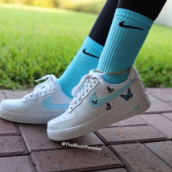 Nike | Shoes | Nike Custom Air Force Low With Blue Butterfly Nwt | Poshmark